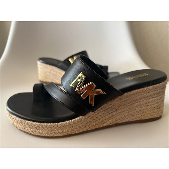 Michael Kors Sidney Espadrille Wedge Sandals Women’s US 7 Black -Worn 1x In Home - Picture 4 of 14